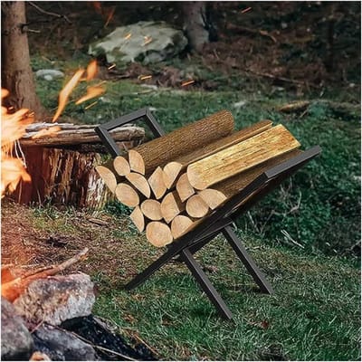 Houtrek - Brandhout opslag - Hout Organiseren - Opvouwbaar Ontwerp - 60x43x25 cm - Zwart