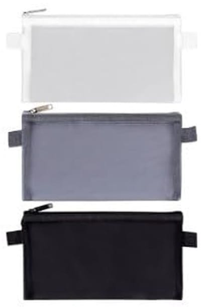 Dailygoods- Etui 3-Delige Set - Transparant Mesh - Ademend - Slank Mini-etui - Zwart/Wit/Grijs - 21,7 x 12 cm - Pennenetui