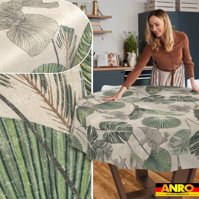ANRO Tafelkleed Bloemenornamenten Beige Rond Ø100cm Rechte rand Afwasbaar Waterafstotend