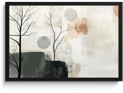 Poster in lijst - Fotolijst 60x40 cm - Posters - Wabi sabi - Beige - Plant - Posterlijst zwart - Decoratie - Wanddecoratie woonkamer - Muurdecoratie slaapkamer