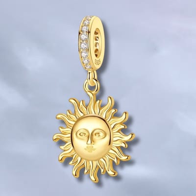 Fler® | Bedel | Past op populaire bedelarmbanden (standaard - 3mm) | Vergulde Zon Bedel | Hangbedel Charm | 925 sterling zilver | Transparante zirkonia | Armband Kraal | Valentijnsdag Cadeau | Sinterklaas kado | Kerstcadeau | Verjaardagsgeschenk