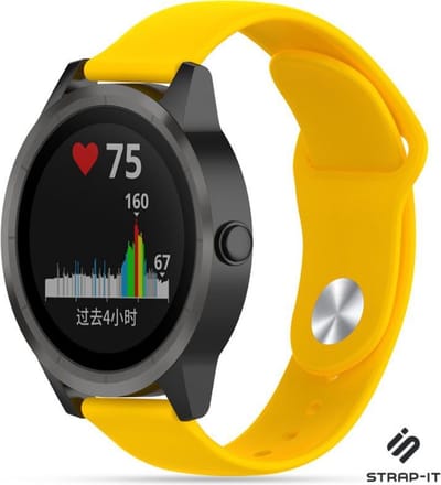 Strap-it Siliconen sport bandje - geschikt voor Garmin Vivoactive 3 / Vivoactive 5 / Vivomove HR / Venu / Venu SQ / Forerunner 245 / 570 - 42mm / 645 - geel