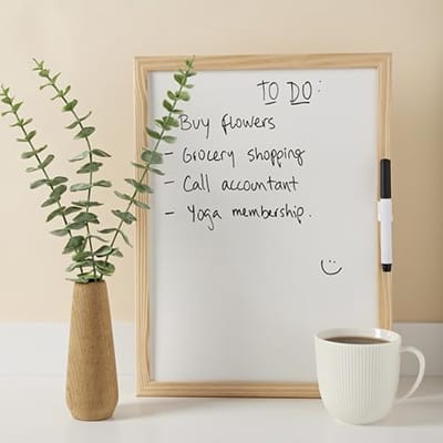 Droog afwasbaar whiteboard met houten frame en marker - 40 x 30 cm