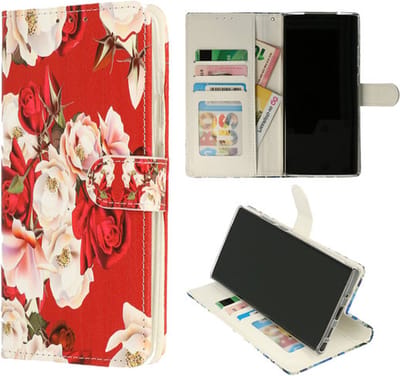 Cityhoesje – geschikt voor Samsung Note 20 Bookcase – incl. Pasjeshouder wit-roze Roses