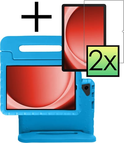 Hoes - Geschikt voor Samsung Galaxy Tab A9 - Met 2x Screenprotector - Kinderhoes Shockproof Bumper - Kidsproof Case - Tablet Hoesje - Kinder Cover - Blauw