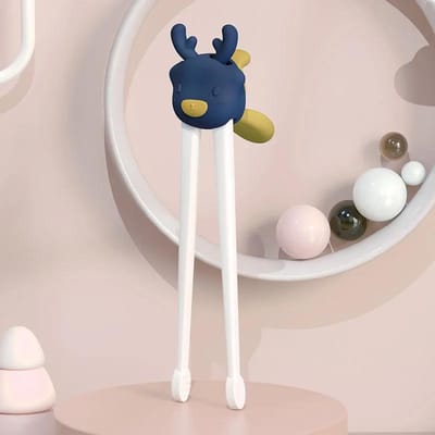 1 paire de baguettes d'apprentissage mignonnes pour bébés de 2 à 6 ans, Correction d'entraînement, baguettes chinoises pour enfants, apprenant, vaisselle de cuisine bleu