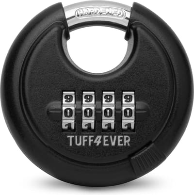Cijferslot, hangslot, cijferslot, 4 cijfers, 9,5 mm beugeldikte, slot met cijfercode, rond beugelslot voor binnen en buiten, knijpbescherming, zinklegering, cirkel 70 mm, zwart