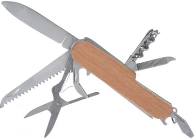 Redcliffs - Multifunctioneel Zakmes – 15-in-1 – RVS & Hout – 9 cm