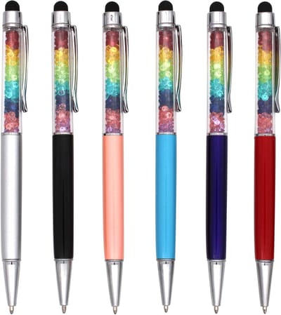 Stijlvolle 2 in 1 Bling Diamond Balpen met Touchscreen Pen voor Tablets en Telefoons - 6 Stuks
