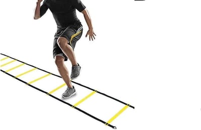 Behendigheidsladder - Sportladder Voetbaltraining - Verbeteren Voetwerk - Verstelbare Sportafstand - 4 meter 8 sporten - Geel