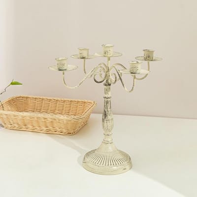 Metalen Kandelaar - Kaarsenhouder Staand - Feestelijke Decoratie - 5-Armig Ontwerp - 30 cm Hoog - Goud