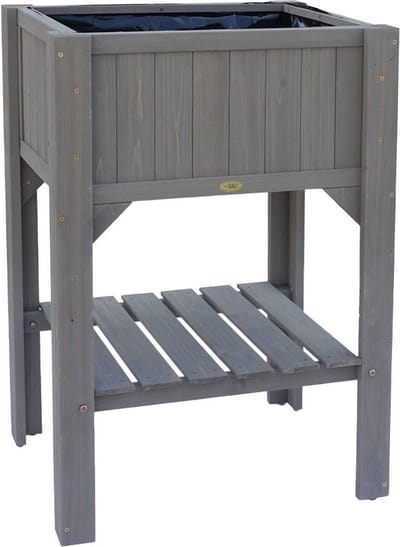 Habau Verhoogde Plantenbak - Kleur: Grijs - Ideaal voor tuinieren in een kleine ruimte! - Compact verhoogd plantenbak met geperforeerde folie voor balkon of terras - Met Praktische Opbergruimte