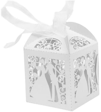 Cosensi- Gastgeschenkdoosje 50 x Bruid/Bruidegom - Snoepdoosje - Geschenkdoos - Tafeldecoratie - Karton - Parelwitte Glans - 5 x 5 x 8 cm