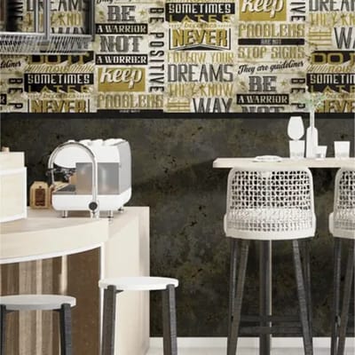 Vliesbehang Friends & Coffee 16682 - Zwart - Offblack - Goud - Donkerbruin - 10,05m X 53cm