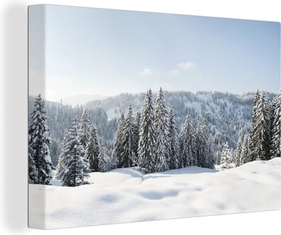 Canvas Schilderij Winterlandschap met dennenbomen - 60x40 cm - Wanddecoratie