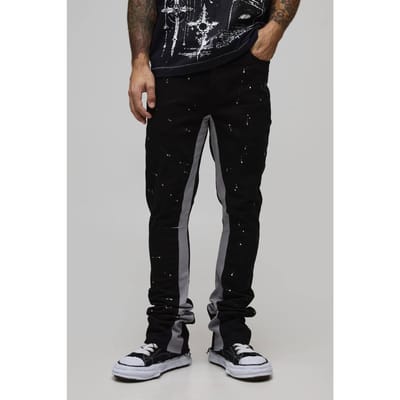 Skinny Gestapelde Wijduitlopende Cargo Gusset Broek | Black | Size 28