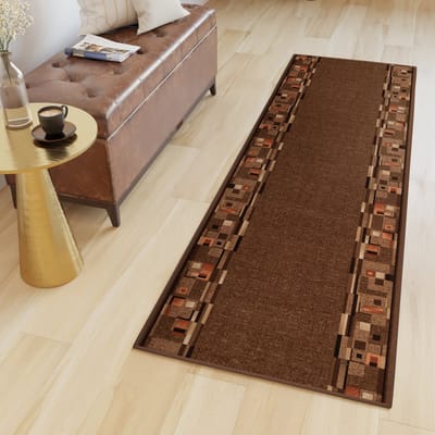 Tapiso Antislip Tapijtloper – Gangloper Keukenloper Donkerbruin – Klassiek Loper Rubber Onderkant Maat- 67x100