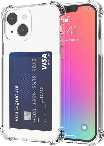 Backcover Geschikt voor Apple iPhone 14 - Transparant - Pasjeshouder - Shockproof