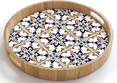 Dienblad rond 40x40 cm - Schootdienblad hout - Klassiek - Patroon - Kleurrijk - Borrelplank rechthoek - Plateau houten dienbladen