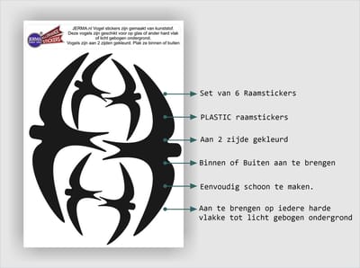 Jerma - Zwaluw Vogelbescherming - Stickers - set 6 - 4x 9x4 cm - 2x 18.5x8 cm - Zwart - Plasticfolie