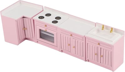Miniatuur Keukenplatform - Poppenhuis Accessoires - Poppenhuis Inrichting - Nauwkeurige Schaal 1:12 - 19 x 16 x 8 cm - Roze