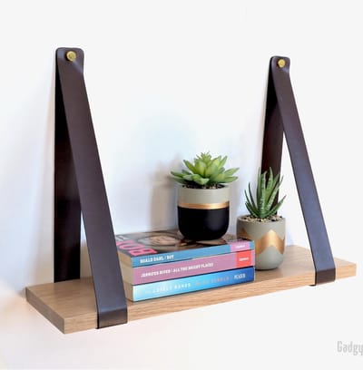 Gadgy Wandplank Zwevend - Wandplank Hout - Wandrekken - Wandplank met Leren Riemen - Boekenplank - Wanddecoratie - Book Shelf 50x15CM
