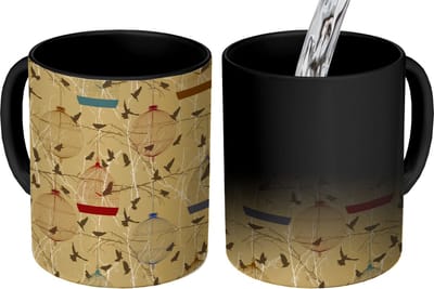 Magische Mok - Foto op Warmte Mokken - Koffiemok - Vogelkooi - Vogel - Patronen - Magic Mok - Beker - 350 ML - Theemok