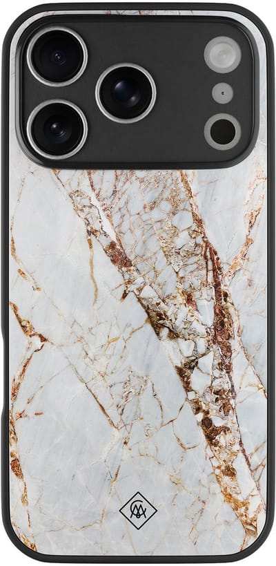 Casimoda® hoesje - Geschikt voor iPhone 17 Pro Max - Marmer Goud - Luxe Hard Case Zwart - Backcover telefoonhoesje - Goudkleurig
