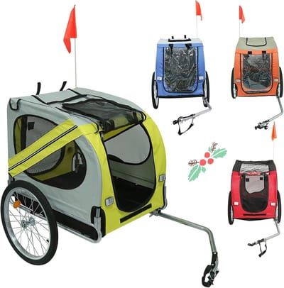 Fietskar Huisdieren - Hondenkar Aanhanger - Veilig Vervoeren - Opvouwbaar 2-in-1 - 40 kg - Grijs Geel