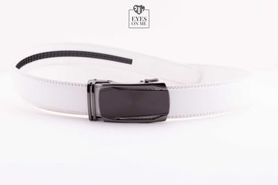 Witte lederen riem zonder gaatjes met automatische gesp voor heren ( model L131 )