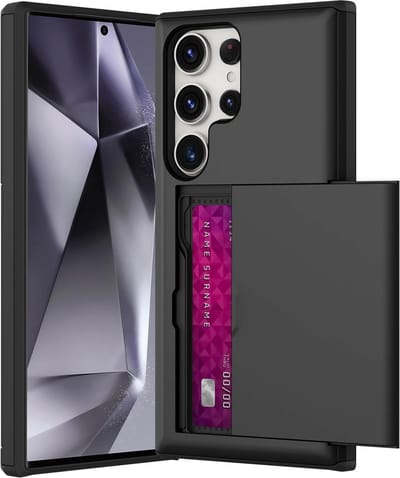 YPCd Hardcase Pasjeshouder Hoesje – Geschikt voor Samsung Galaxy S24 Ultra – Shockproof Backcover met Verborgen Kaartvak / Kaarthouder – Zwart