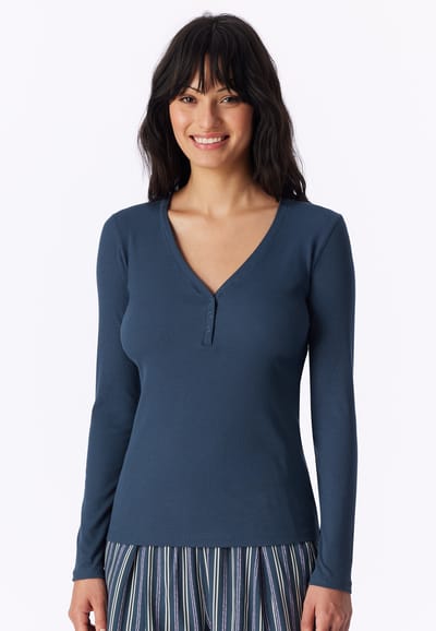Shirt met lange mouwen, dubbelrib en drukknopen, diepblauw - Mix+ Relax 34