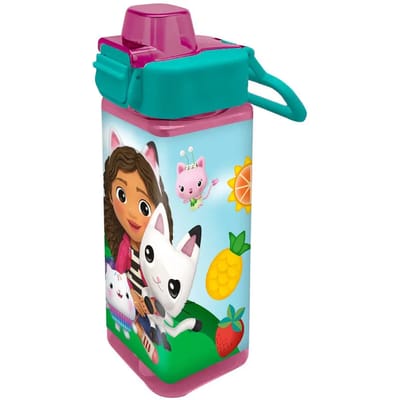 Gabby`s Dollhouse - Drinkfles - Bidon - Vierkant - Roze - 500 ml. - 7 x 7 x 22 CM - Schoolbeker - Gabby`s Poppenhuis