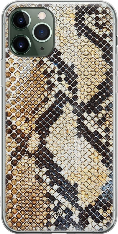 Casimoda® hoesje - Geschikt voor iPhone 11 Pro - Snake / Slangenprint bruin - Siliconen/TPU telefoonhoesje - Backcover - Slangenprint - Goudkleurig