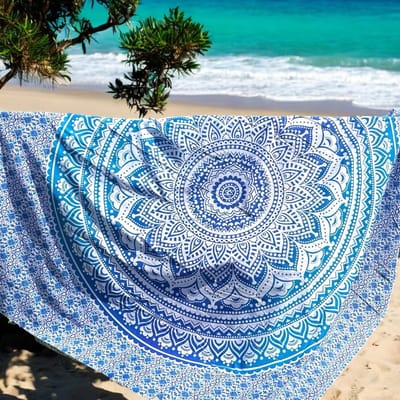 Lindian style - Tweepersoons strandlaken - XL strandkleed - XL stranddoek - Blauw - mandala kleed