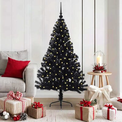 vidaXL - Kunststof - Voorverlichte - Kerstboom - met - 150 - LED - Zwart - 150 - cm - PVC