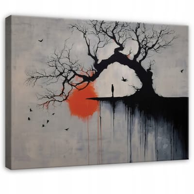 WALLARENA - Schilderij op canvas - 100x70 cm - abstracte grijze boom beton op het doek - Geschikt voor slaapkamer en woonkamer