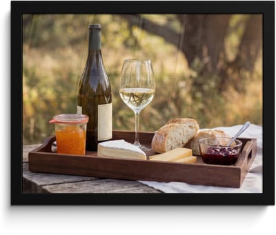 Poster in lijst - Fotolijst 40x30 cm - Posters - Picknick - Wijn - Kaasplankje - Posterlijst zwart - Decoratie - Wanddecoratie woonkamer - Muurdecoratie slaapkamer