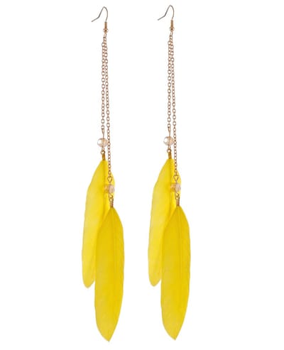 Behave - Oorbellen - Oorhangers Goudkleur met Gele Veren