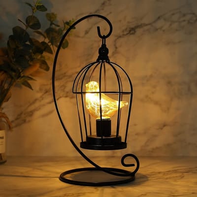 Decoratieve Draadloze Vogelkooi Tafellamp - Werkt op Batterijen - 31cm Hoog - Warme Kerstverlichting - Voor Woonkamer Slaapkamer Keuken Bruiloft
