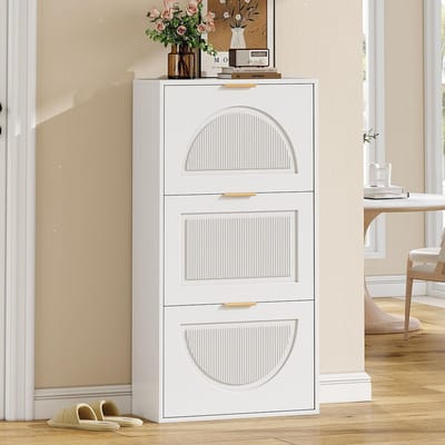 BLACKCOLORS Smalme schoenenkast met 3 deuren, schoenenkast, witte schoenenkast, schoenenkast voor hal of woonkamer, wit, afmetingen: 60 x 24 x 114 cm (oude referentie N657P285156W)