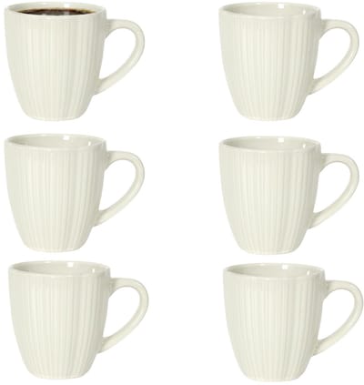 Home Deco Factory koffiemok / thee beker - 6x - gebroken wit - 33 cl - keramiek - vaatwasser bestendig - servies - bekers