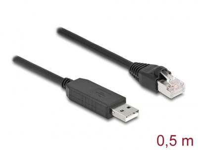 Delock Serial Connection Cable with FTDI chipset, USB 2.0 Type-A male to RS-232 RJ45 male 50 cm black