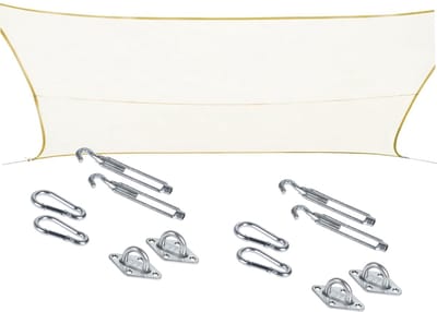 Polyester schaduwdoek/zonnescherm Curacao rechthoekig wit 3 x 4 meter - inclusief bevestiging haken set