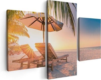 Artaza Canvas Schilderij Drieluik Tropisch Strand Tijdens Zonsondergang - 90x60 - Foto Op Canvas - Canvas Print