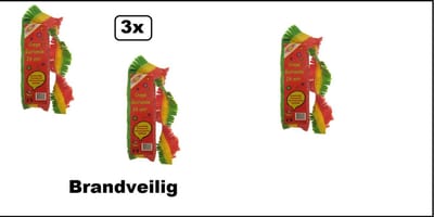 3x Brandveilige Crepe guirlande rood/geel/groen 24 meter - carnaval versiering decoratie thema feest festival optocht rood geel groen cafe