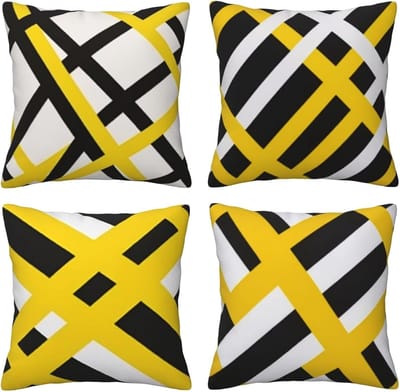 Kussenslopen van 65 x 65 cm, set van 4 stuks, zachte fluwelen kussenslopen met onzichtbare rits, voor slaapbank, woondecoratie met zwarte en gele lijnen, set van 4 kussenslopen 26 x 26 inch U4571