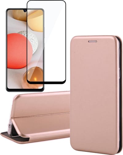 Hoesje geschikt voor Samsung Galaxy A42 - Screen Protector FullGuard - Book Case Kunstleer ThinShield Roségoud & Screenprotector