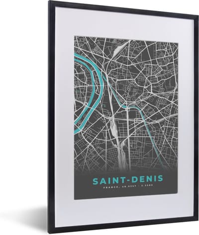 Fotolijst incl. Poster - Saint-Denis - Frankrijk - Plattegrond - Kaart - Stadskaart - 30x40 cm - Posterlijst