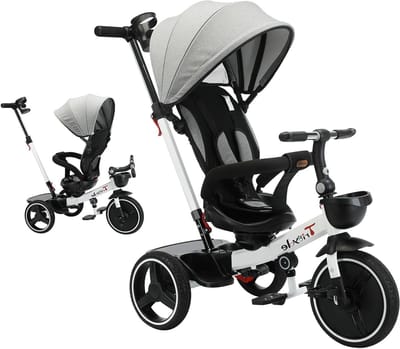 Baby driewieler - Kinderwagen fiets - Buiten spelen - 6-in-1 veelzijdig - 95x90x60cm - Wit/Zwart